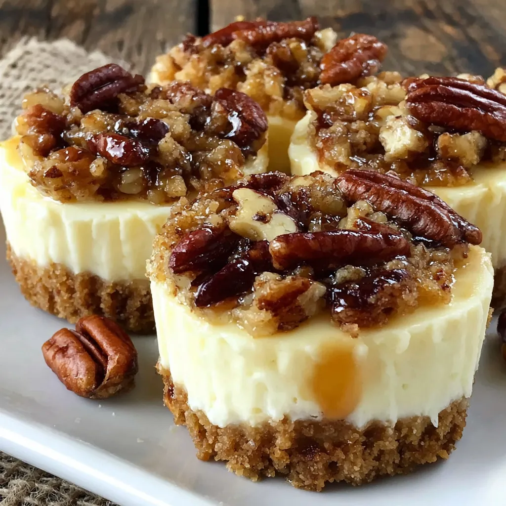 Air fryer mini cheesecakes on a tray with toasted pecan topping and whipped cream